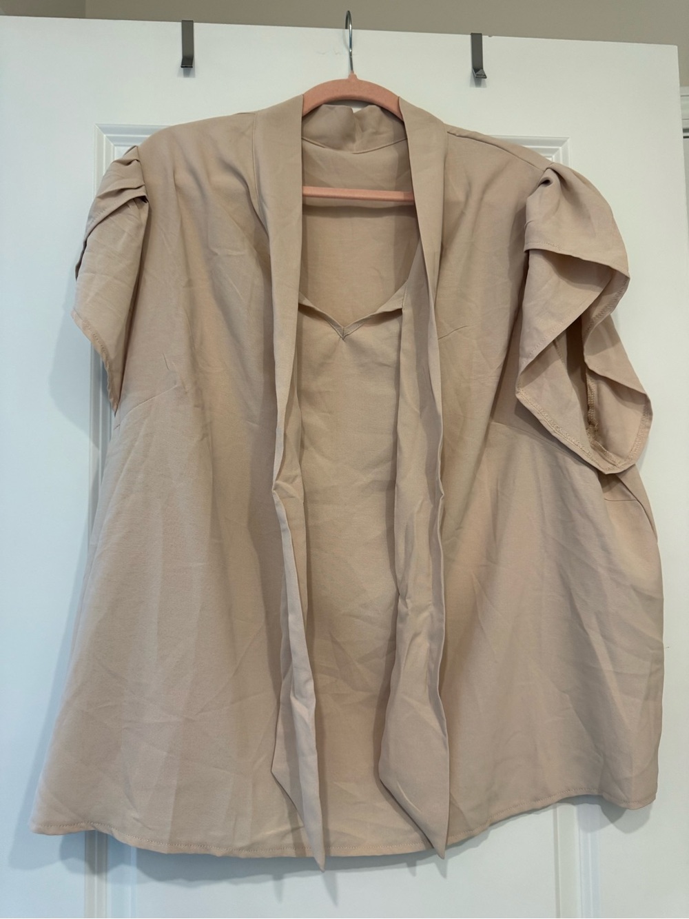 SHEIN Beige Ruffled Sleeve Open Front Blouse